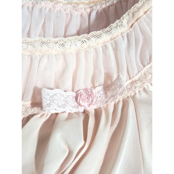 Vintage Vanity Fair Pink Nightgown Medium Made In USA Womans Sheer Nylon Short-S - Picture 8 of 11